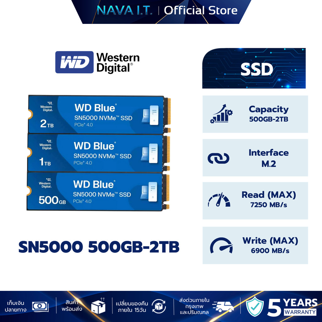 WD SSD M.2 NVMe WD BLUE SN5000 500GB/1TB/2TB GEN 4.0