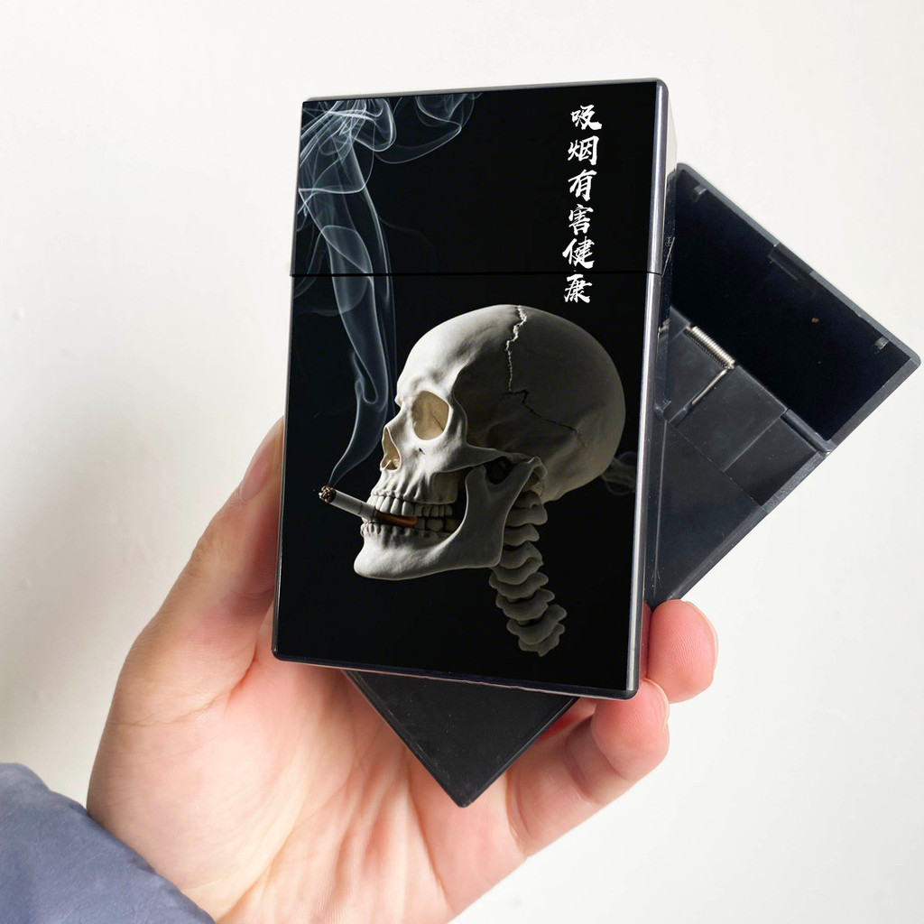 L9ck สินค้าใหม่ Skeleton Smokgue ซองบุหรี่เปลือกป้องกันบุหรี่หนาความจุขนาดใหญ่20ซองเปลือกบุหรี่พลาสติกน้ำหนักเบากล่องเก็บบัตรพลิกกล่องยาแบบพกพา