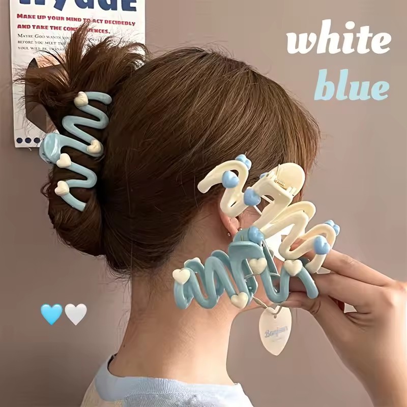 หวานครีมสีผิดปกติสีฟ้าหัวใจฉลามกรงเล็บคลิปสําหรับอุปกรณ์จัดแต่งทรงผมผมหางม้าของผู้หญิง