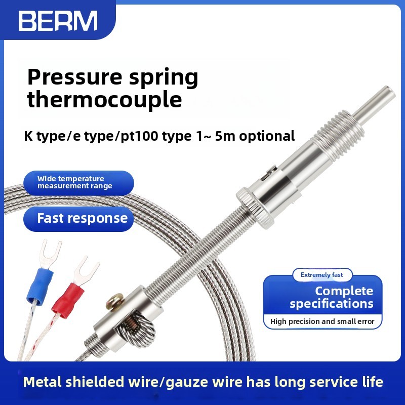 หัววัดอุณหภูมิเทอร์โมคัปเปิลชนิดสปริง M12 ชนิด K-Type E-Type เทอร์โมมิเตอร์ เทอร์โมคัปเปิลไฟฟ้า หัววัดอุณหภูมิ
