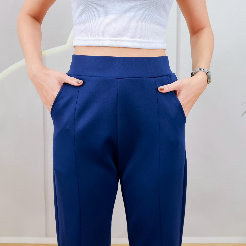 กางเกงขายาว 9ส่วน ทรงขาม้า ปลายขาผ่าข้าง ตีเกล็ดหน้า ผ้าเกาหลี เนื้อผ้านิ่ม ใส่ทำงานได้ เก็บทรงสวย p902# - รูปที่ 2