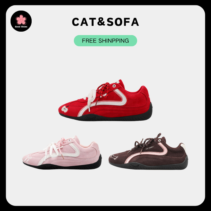 CAT&SOFA [พร้อมส่ง] Cat and Sofa Shoes Emoji-Lab รองเท้าส้นแบน Black Racing Shoes White Flat Shoes for Couple Dachshund Trainong Shoes Purple