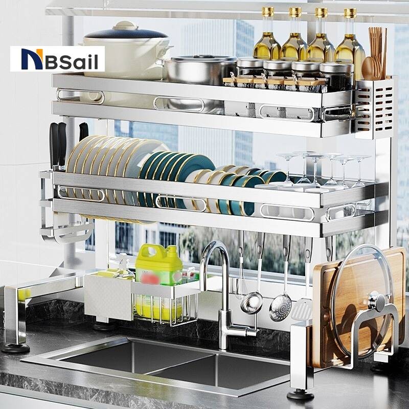 NBSail ชั้นวางจานสแตน2ชั้น ที่คว่ำจานสแตนเลส304 ชั้นวางคร่อมอ่างล้างจาน คร่อมอ่างล้างจาน ชั้นวางจัดเก็บอ่างล้างจานอ