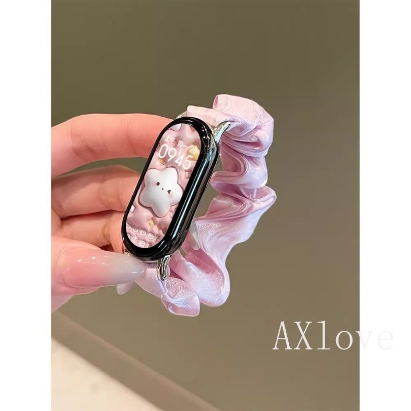 ห่วงไนลอนเดี่ยวสําหรับ Mi band 8 9 10 NFC สร้อยข้อมือยืดหยุ่นปรับไนลอน correa สายรัดข้อมือสําหรับ Mi band 3 4 5 6