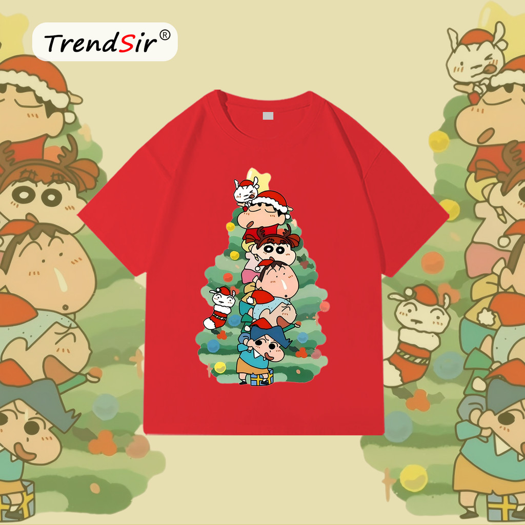 TrendSir มาแล้วจ้า สินค้าใหม่ คริสมาสต์เสื้อผ้า เสื้อยืด คริสมาสต์ Merry Christmas ชินจังและเพื่อนๆฉลองคริสต์มาส 100%cotton11สี M-3XL