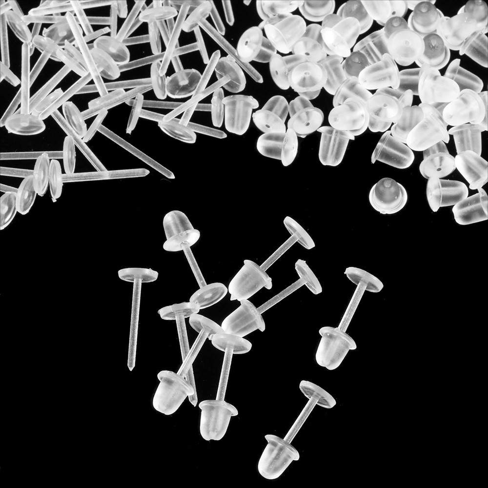 50 ชิ้น/แพ็คก้านพลาสติกใสยาง Anti-Allergy Ear Stud เปลี่ยนต่างหูอุปกรณ์เสริมป้องกันหูจากรูหู Blockage