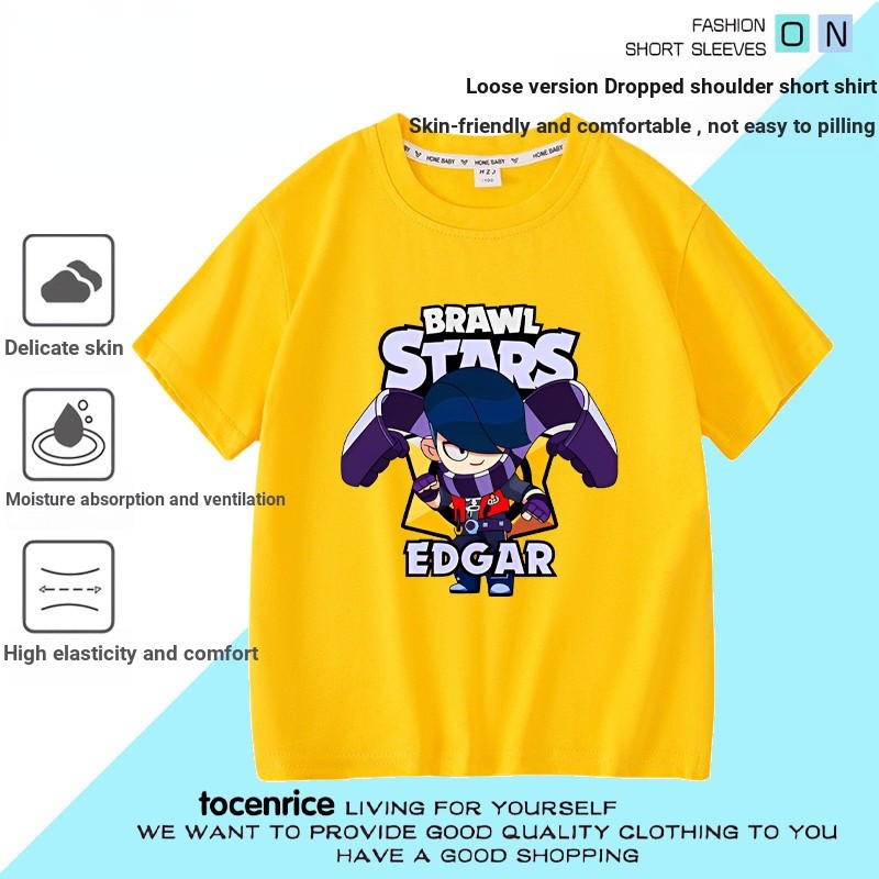 T-Shirt2024 BrawlStars BrawlStars เสื้อยืดครึ่งแขนฤดูร้อนหลวมเด็กชายหญิงเสื้อผ้าระบายอากาศ 8 อินเทรน