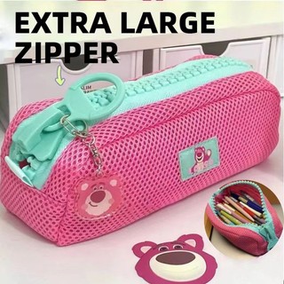 Pencil case ins mesh simple large capacity cartoon pencil case big zipper pencil box storage bag