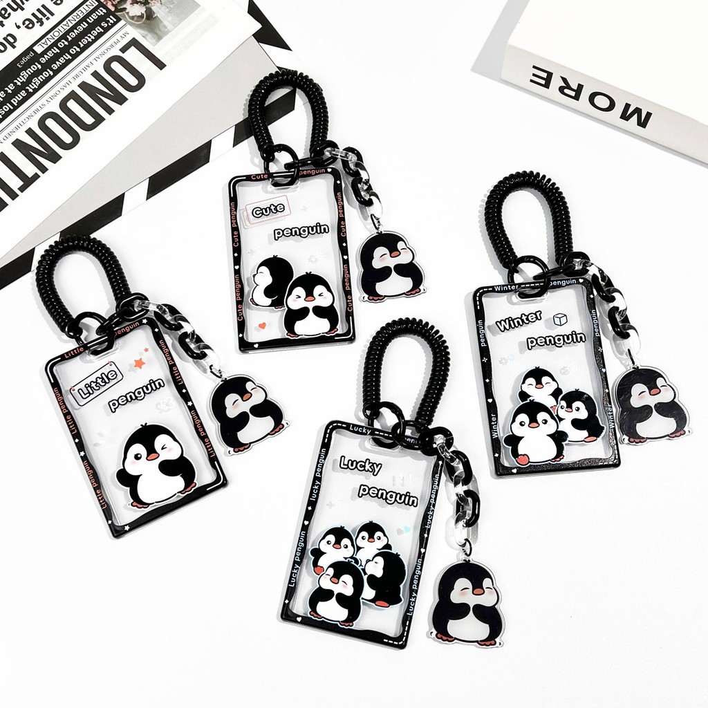 Back To School 2026 เปิดเทอม ซองการ์ดใสกันน้ำลายเพนกวินการ์ตูน พร้อมสายคล้องยืดได้Rabbit Card Holder