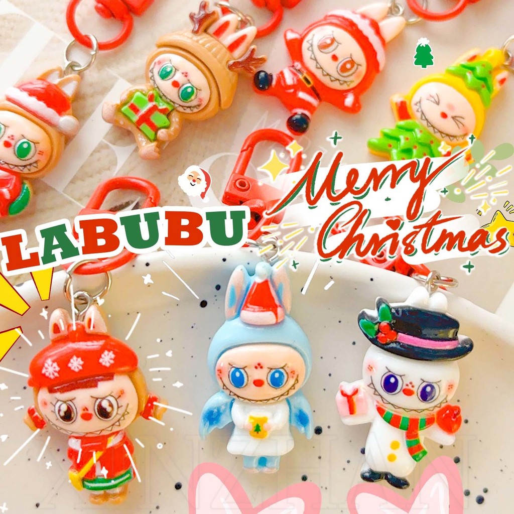 พวงกุญแจคริสต์มาสลาบู-ของขวัญสําหรับคนรักแฟนเพื่อนที่ดีที่สุด-จี้คู่เรซินการ์ตูนน่ารัก-ถุงที่แตกต่างกันแขวนเสน่ห์-ปีใหม่พรรคโปรดปราน