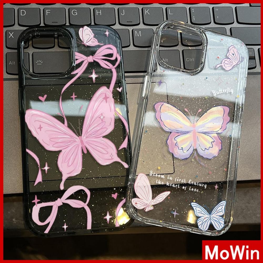 Movin - เคส iPhone 16 Pro Max iPhone 11 เคสใสแบบแวววาว TPU นุ่มสีสันสดใส ผีเสื้อแสนสวยน่ารัก Compatible iPhone15 Pro max 14 13 12 Pro max XS XR 7 Plus 8 Plus