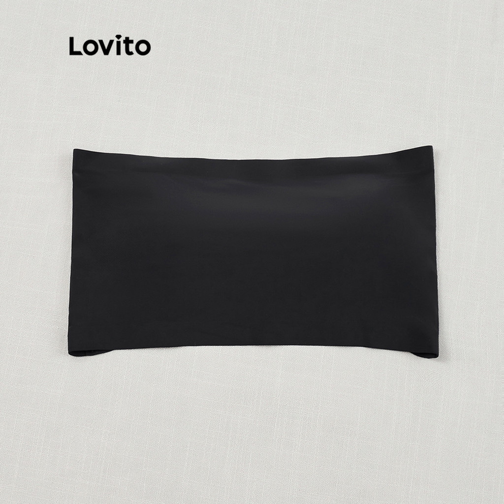 Lovito บราเกาะอก ไร้รอยต่อ เรียบหรู พร้อมแผ่นถอดออกได้ L26AD120 (สีแอปริคอท/ขาว/ดํา)