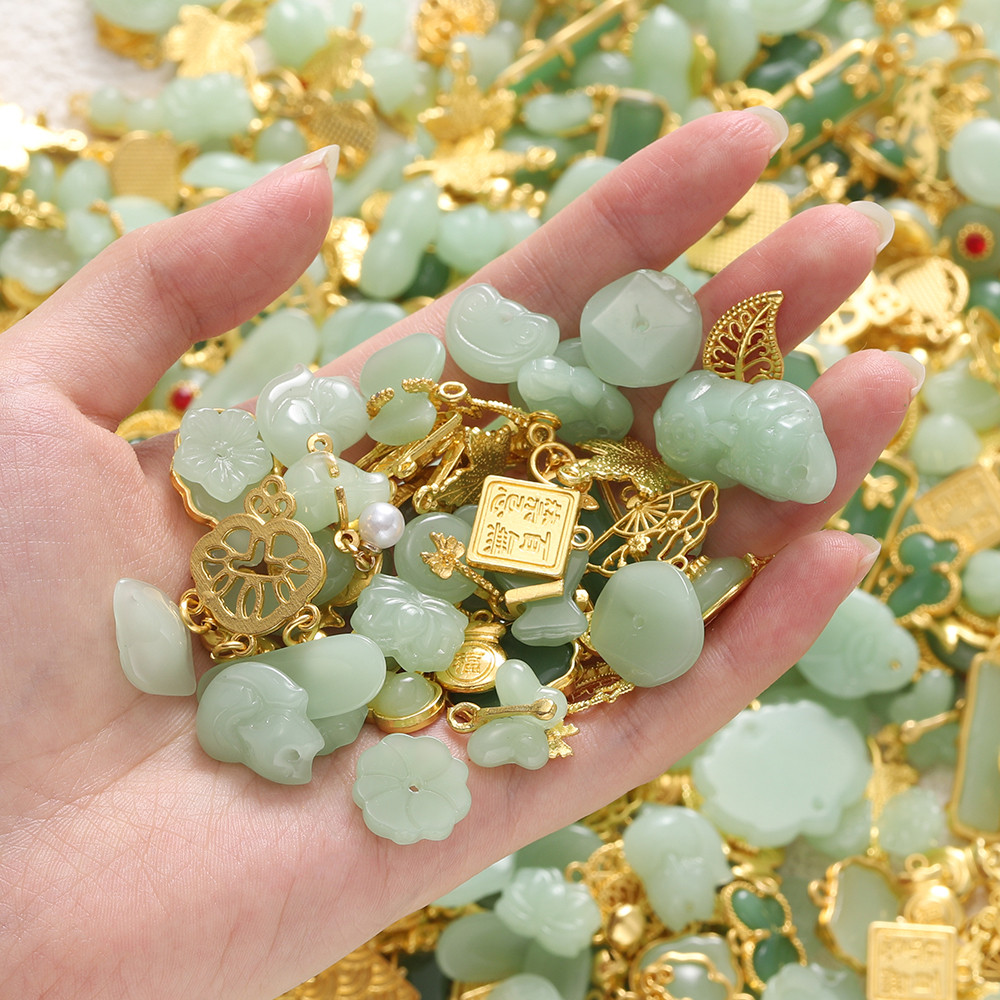 St. kunkka สุ่มลูกปัดหยกผสมลูกปัดหยกโลหะผสมสามารถใช้สําหรับ DIY สร้อยคอสร้อยข้อมือทํา - รูปที่ 5