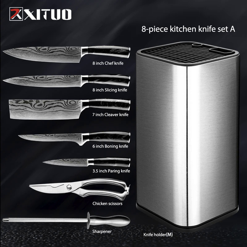 XITUO Kitchen Knives Set Japanese Stainless Steel Laser Damascus Pattern Chef Santoku Cleaver Utilit