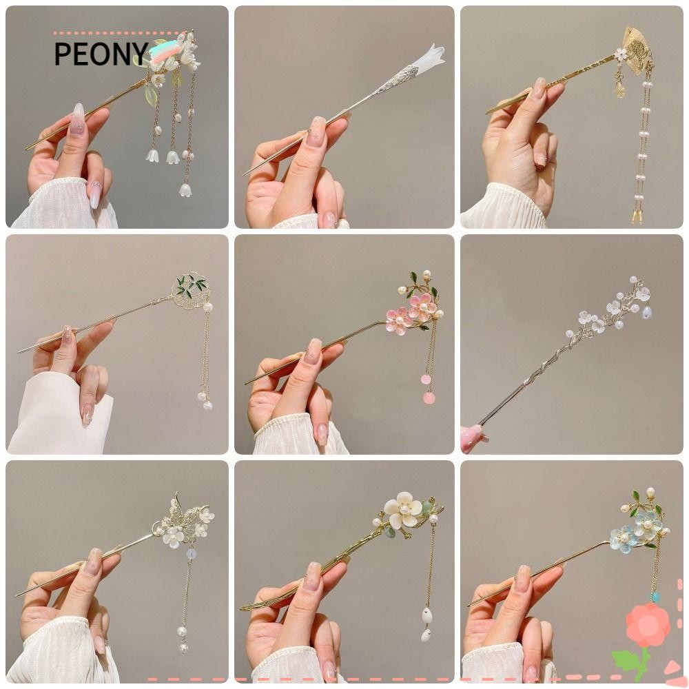 Peonypavilion 1 ชิ้นสไตล์จีนโบราณ Hairpin, ประดับพู่คลิปผม Stick, แบบดั้งเดิม Hanfu ตกแต่งผมใส่