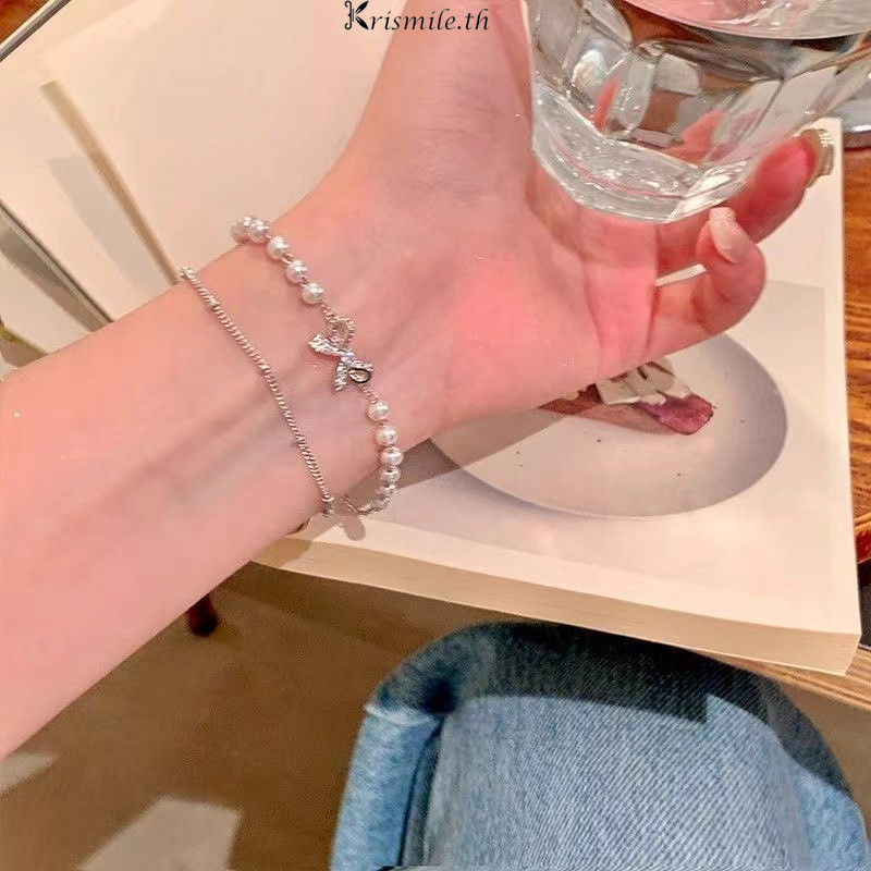 COD-ในไทย💖สร้อยข้อมือมุกคู่โบว์ / เครื่องประดับมือหรูหรา / สร้อยข้อมือ Fine Fine เฉพาะกลุ่ม-kri