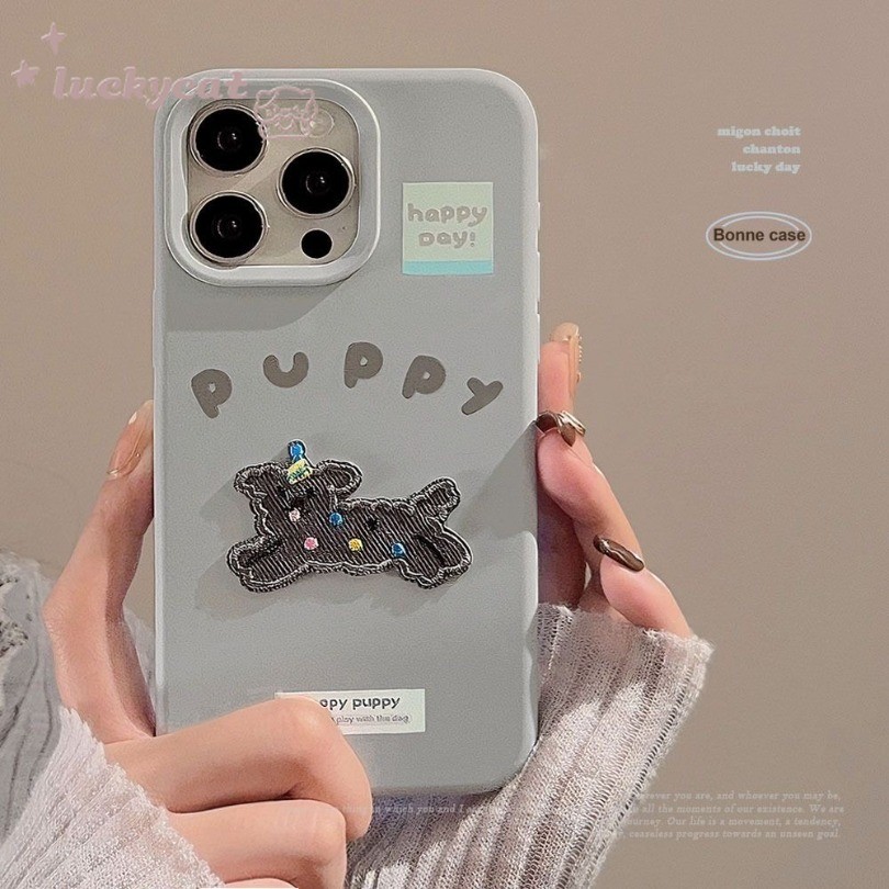 Iphone 16 15 14 13 12 11 Pro Max X Xr Xs Max 7 8 Plus SE2020 เคสโทรศัพท์น่ารัก 3D DIY Happy Point สุนัขนุ่มปกหลัง