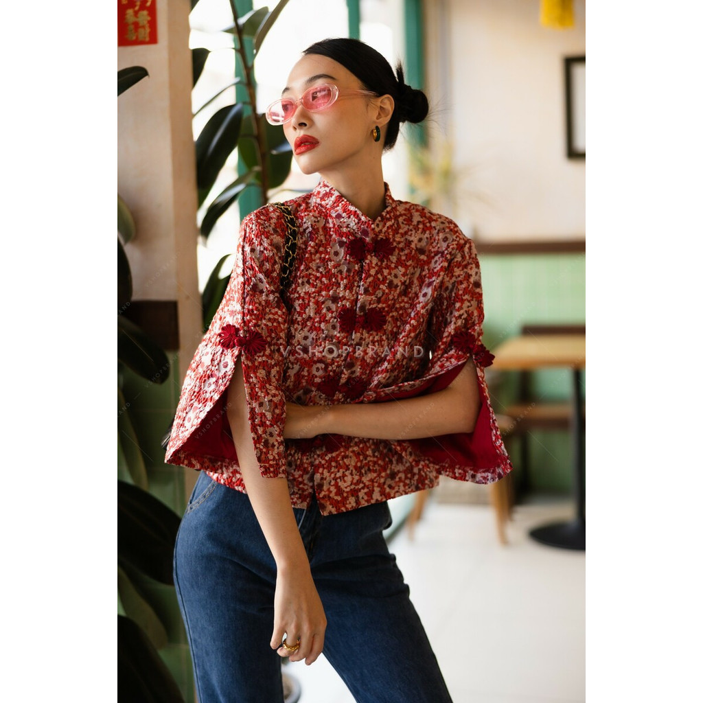 เสื้อกี่เพ้าลายดอก 3D Chinese blouse