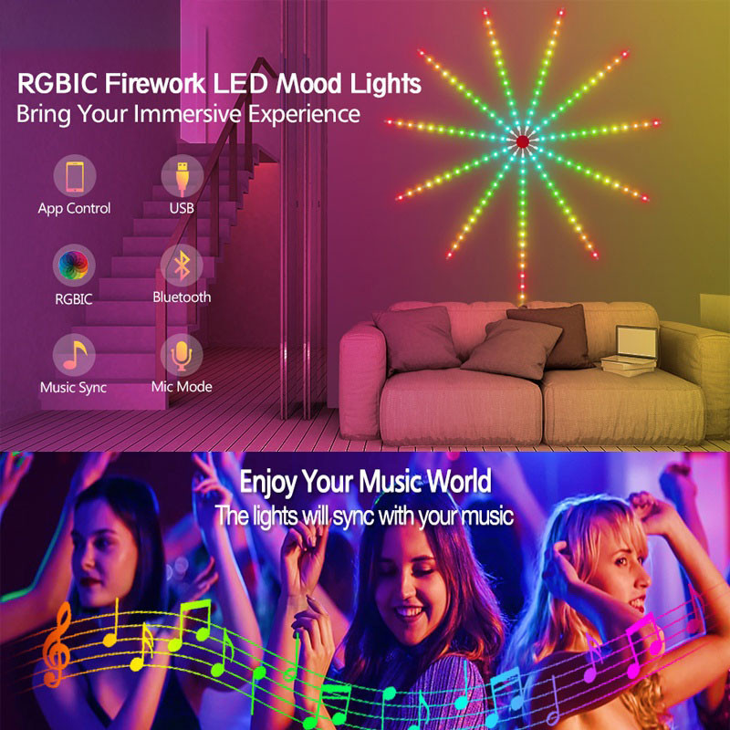 ไฟสายไฟเปลี่ยนสีได้ สายไฟ LED 180 ดวง ซิงค์เสียงเพลง พร้อมรีโมตคอนโทรล APP 5050 RGB สําหรับตกแต่งคริสต์มาส - รูปที่ 6