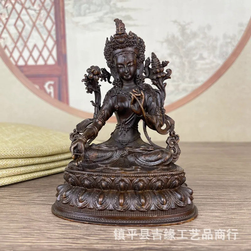 Antique Tibetan style Buddha ornament 10cm small inch Buddha Green Tara Buddha statue retro domestic