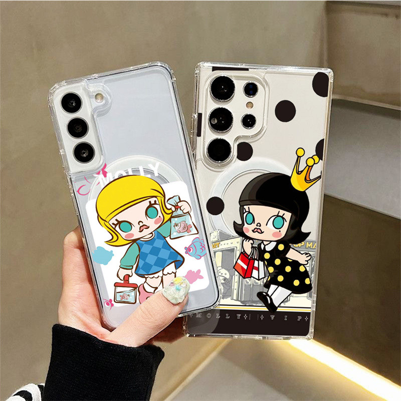 แฟชั่นช้อปปิ้งเทพธิดา POP MART Molly Pilot Goldfish Clown Magnetic อะคริลิคสําหรับ Samsung S25 Ultra S24 Ultra S24 Plus S25 + S23U S22 Ultra S22 + S23FE กันกระแทก