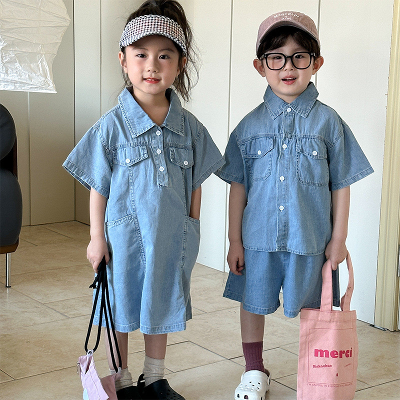 เด็กเสื้อผ้าบราเดอร์น้องสาวเสื้อผ้าฤดูร้อนสไตล์ใหม่เด็กชุดยีนส์ - รูปที่ 4