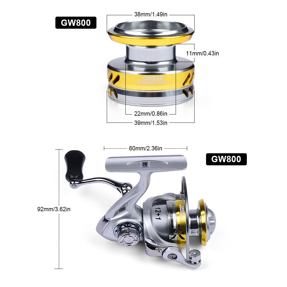 Proberos Ultralight ตกปลา Reel 800 โลหะ Spool Spinning Reel น้ําเค็ม 5.2:1 Gear Ratio 8 กก.ลากสูงสุด 12 + 1BB อุปกรณ์ตกปลากลางแจ้ง - รูปที่ 3
