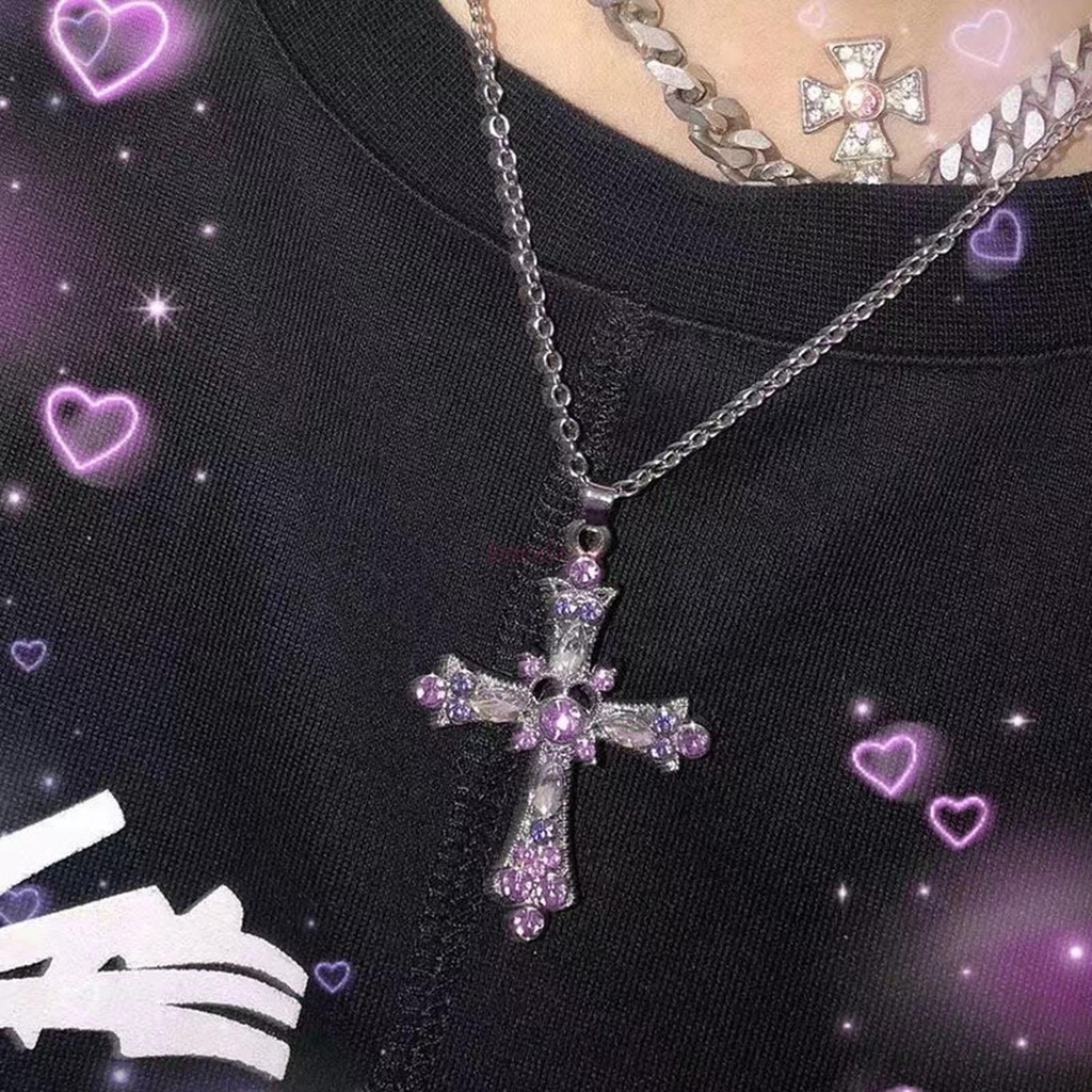 Ppy Christian สําหรับสร้อยคอข้ามศาสนา Crucifix จี้สร้อยคอสีชมพูสีม่วง Col