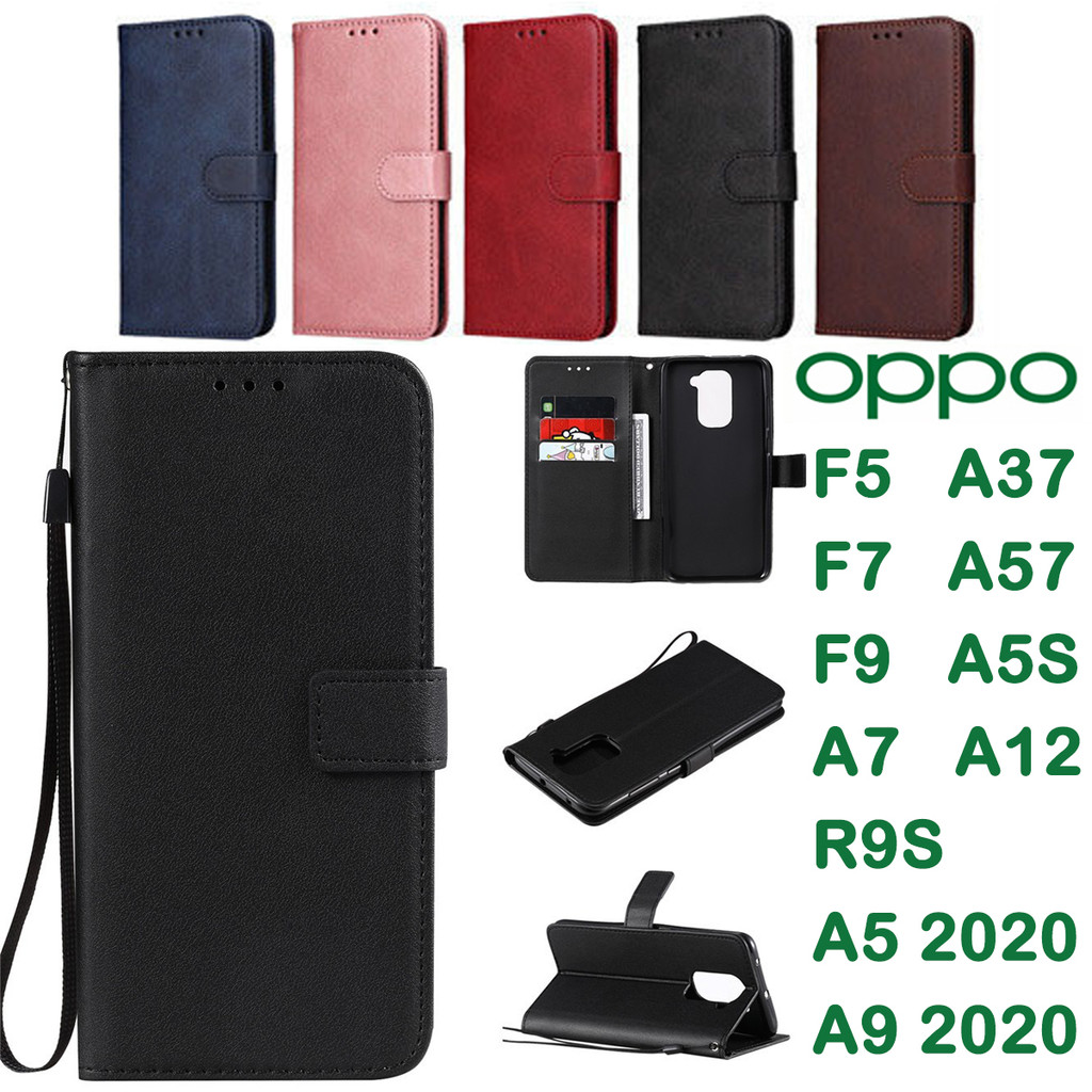 BOSS เคสฝาพับ ล็อคได้ สำหรับ OPPO A9 2020 A5 2020 R9S A57 A37 A7 A12 A5S F5 F7 F9 เคสฝาพับหนัง เคสมีแม่เหล็ก