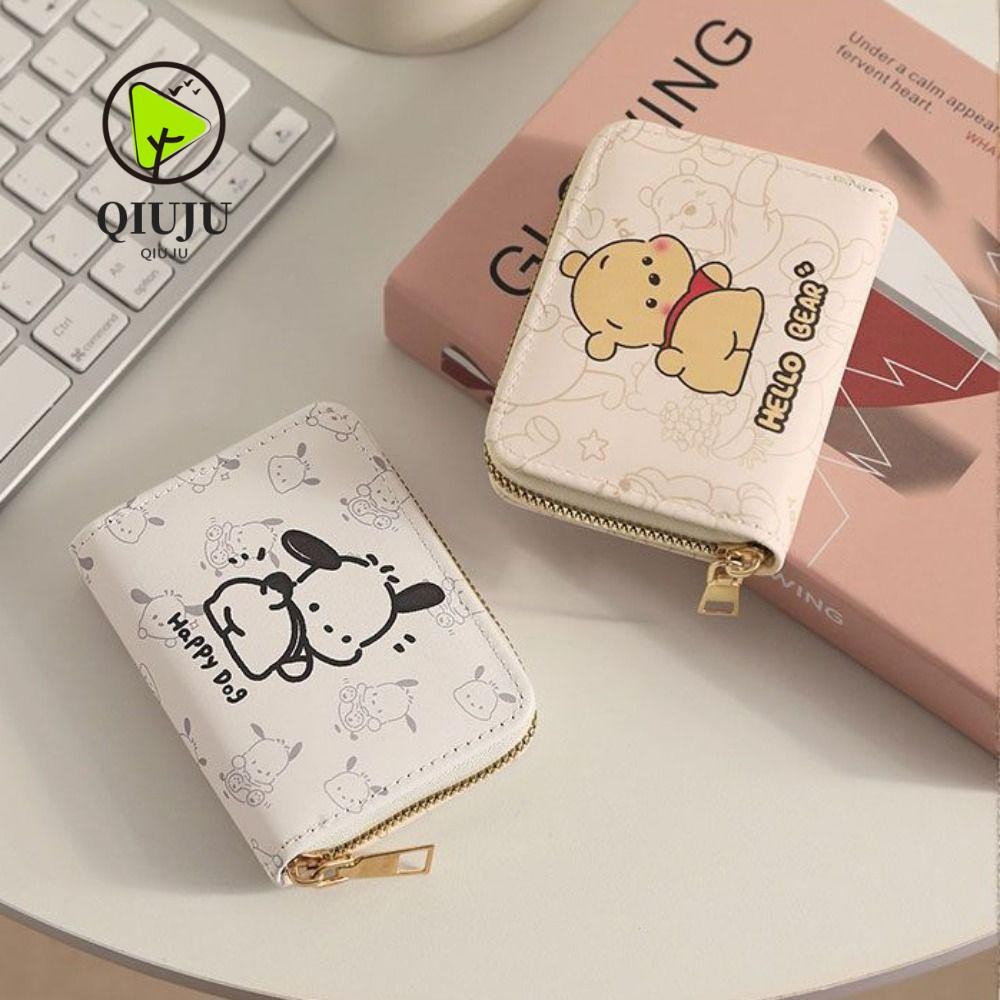 SANRIO กระเป๋าใส่บัตร ชิวจู,ที่ใส่บัตรการ์ตูน ซานริโอ โปชาโก้, ซิปความจุขนาดใหญ่กระเป๋าสตางค์ผู้หญิงเด็ก