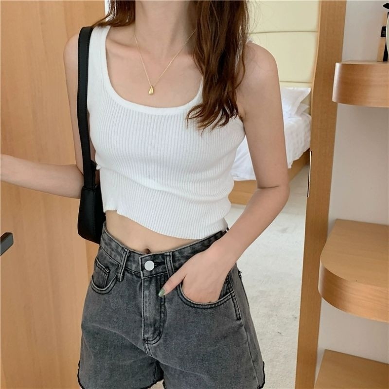 💋Pink girl💋​พร้อมส่ง เสื้อกล้ามไหมพรม ดีเทลผ้าร่องใส่สบาย "28019" -C