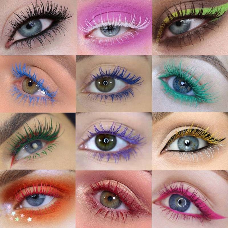 มาสคาร่ากันน้ําหัวแปรงบาง สีดํา/ขาว/เหลือง/เขียว/ฟ้า/ม่วง/ชมพู 12 เฉด