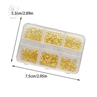 [maybeauty] 6 Grids Metallic Gold Silver Nail Art Rhinestones Decor Nail Charms Flatback Starburst Pentagrams Jewel Nail Accessories {TH}