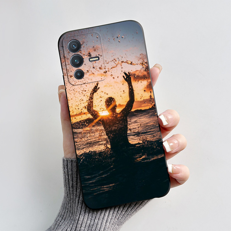 สําหรับ VIVO V23 V23E 5G ใหม่ 2024 การออกแบบหัวใจพิมพ์สีดํา Matte Soft ซิลิโคนฝาครอบป้องกัน VIVOV23 E เคสโทรศัพท์ - รูปที่ 4