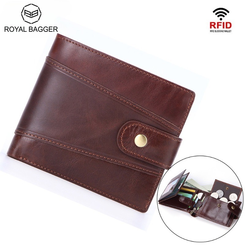 กระเป๋าสตางค์ ROYAL BAGGER RFID ใบสั้น หนังแท้ อเนกประสงค์ ใส่บัตรได้ สําหรับผู้ชาย