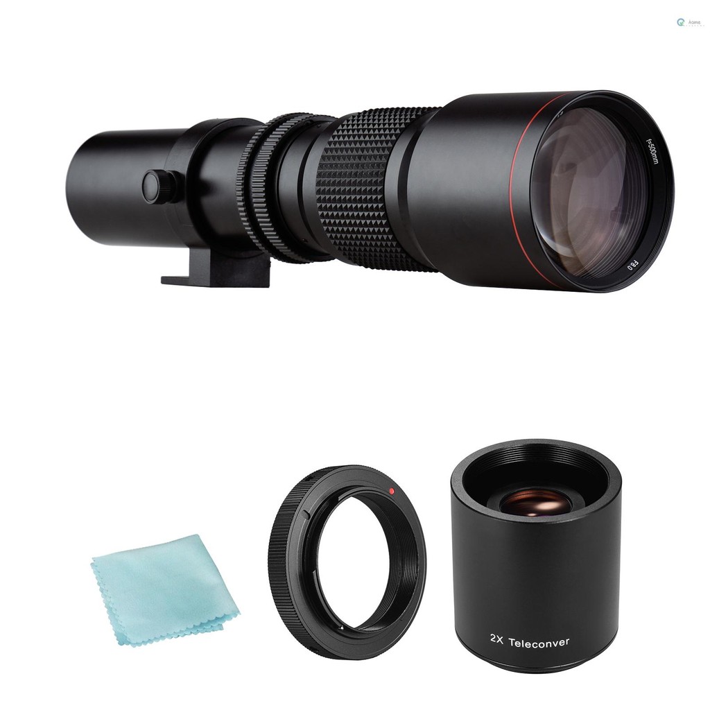 กล้อง Super Telephoto เลนส์ 500 มม.F/8.0-32 ซูมแบบแมนนวล T-Mount + 2X 500 มม. เลนส์ Teleconverter + T2-AI อะแดปเตอร์แหวนเปลี่ยนสําหรับ D850 D810 D800 D750 D700 D610 D300 D3100 D3200 D3