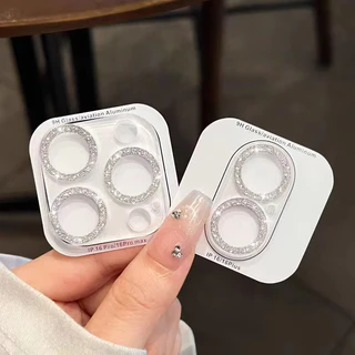 กลิตเตอร์เพชรตัวป้องกันเลนส์กล้อง For iPhone 17 Pro Max 16 Pro 12 13 14 15 Pro Max 13 Mini 14 15 Plus เลนส์แหวนกระจก