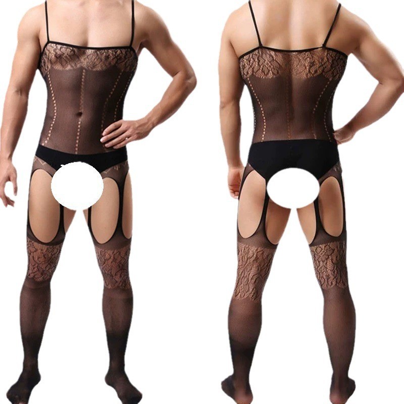 BBOYMMYOBB ผู้ชาย ทั้งหมด Fishnet ถุงเท้าร่างกาย ชุดชั้นใน กางเกย์ ความสุข Crossdress ชุด