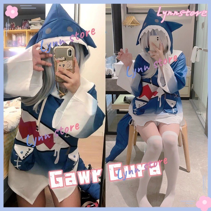 เด็ก/ผู้ใหญ่ขนาด Gawr Gura อะนิเมะคอสเพลย์เครื่องแต่งกาย Gura คอสเพลย์ Shark-สาวชุดวิกผม