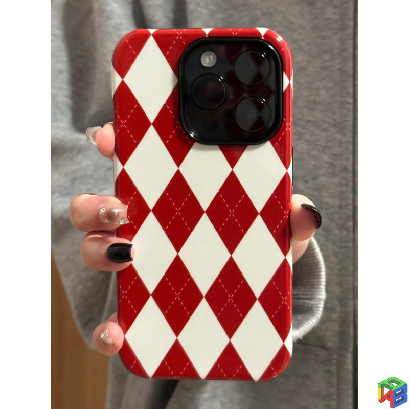 เพชรสีแดงลายสก๊อต Apple 16/17Promax เคสโทรศัพท์ปีใหม่ Iphone15 Feilin 14 2-in-1 13 สองชั้น 12/11Promax Xsmax 7/8Plus
