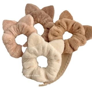 ฤดูใบไม้ร่วงฤดูหนาวหูแมวตุ๊กตา Scrunchy ผม Tie หางม้าสูงผูกผมเครื่องประดับผม