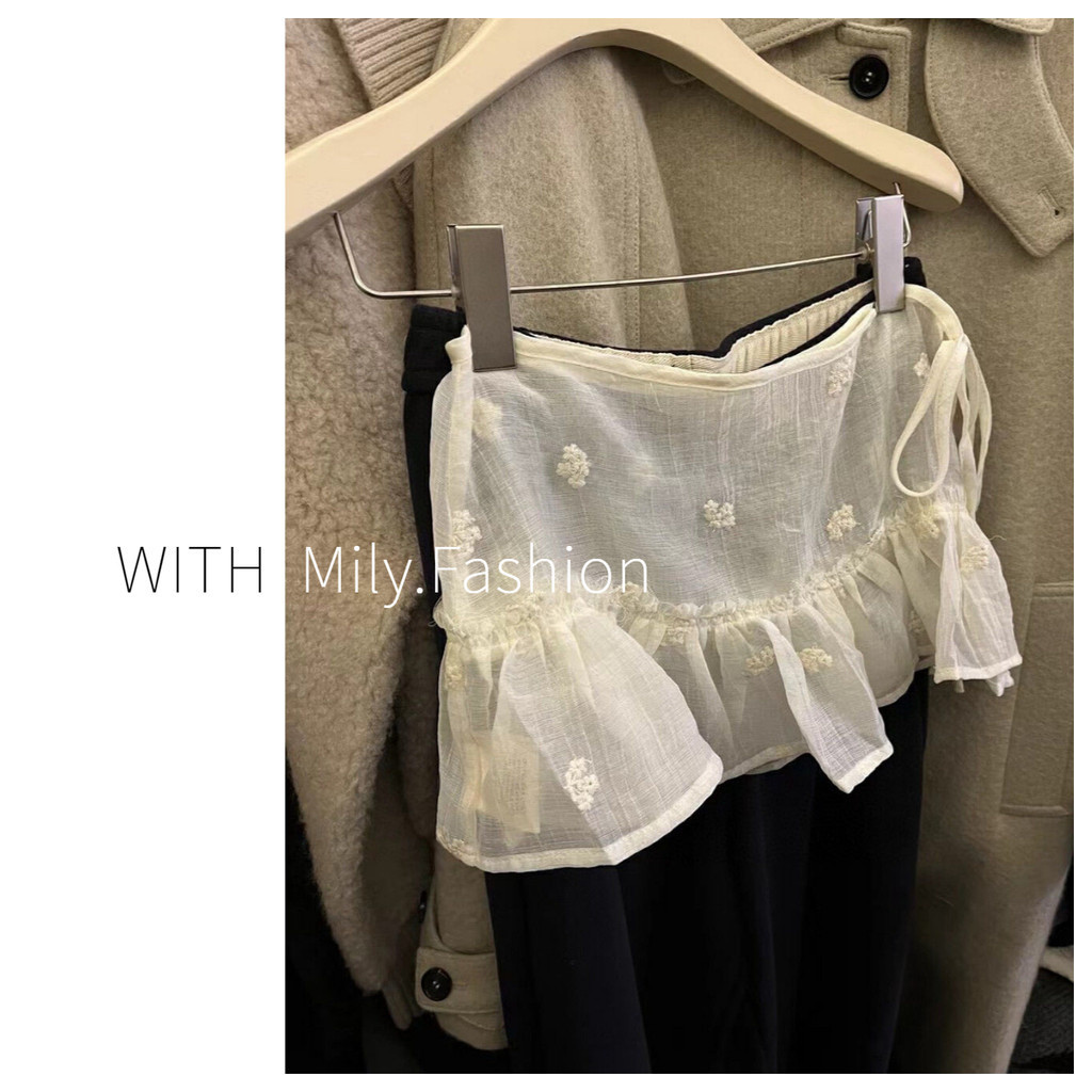 Milyfashion ใหม่ฤดูใบไม้ร่วงและฤดูหนาวสไตล์เกาหลีแมทช์ลุคง่ายกระโปรงลูกไม้ทรงผายลม