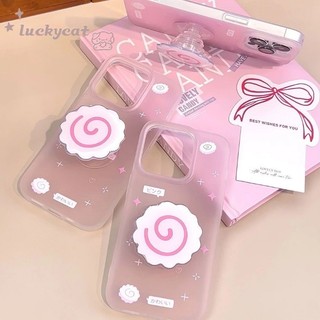 เข้ากันได้กับ iPhone 16 15 14 13 12 11 Pro Max 16E X Xr Xs Max 7 8 Plus SE2020 เคสโทรศัพท์สดสีชมพูหวานม้วนนึ่ง + Stand Matte Soft Clear ฝาหลัง