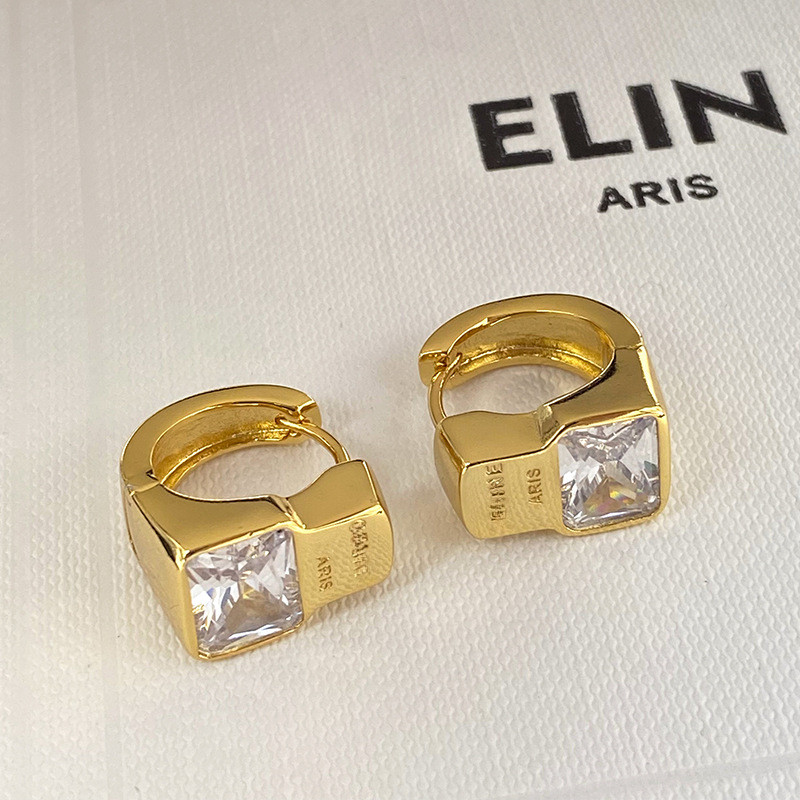 XIYA Simple Fashion Square Zircon Letter Circle ต่างหู Classy All-Match Ear Buckles