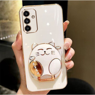 เคสโทรศัพท์ Samsung Case TPU Soft Case Electroplating Bracket Lucky Cat เหมาะสําหรับ Samsung Gaxaly S20 S21 S22 S23 S24 FE S25 Plus S25 Ultra