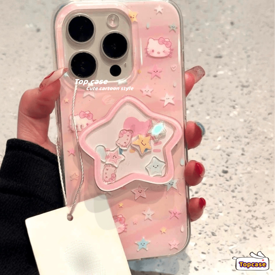 สําหรับRedmi 14C 13C A1 12C 10C 10 12 9A 9C K60 A5 A3 หมายเหตุ 14 13 12 11 11s 10 10s Pro 4G 5G Pink Kitty Stars Bracketเคสโทรศัพท์ปกอ่อน