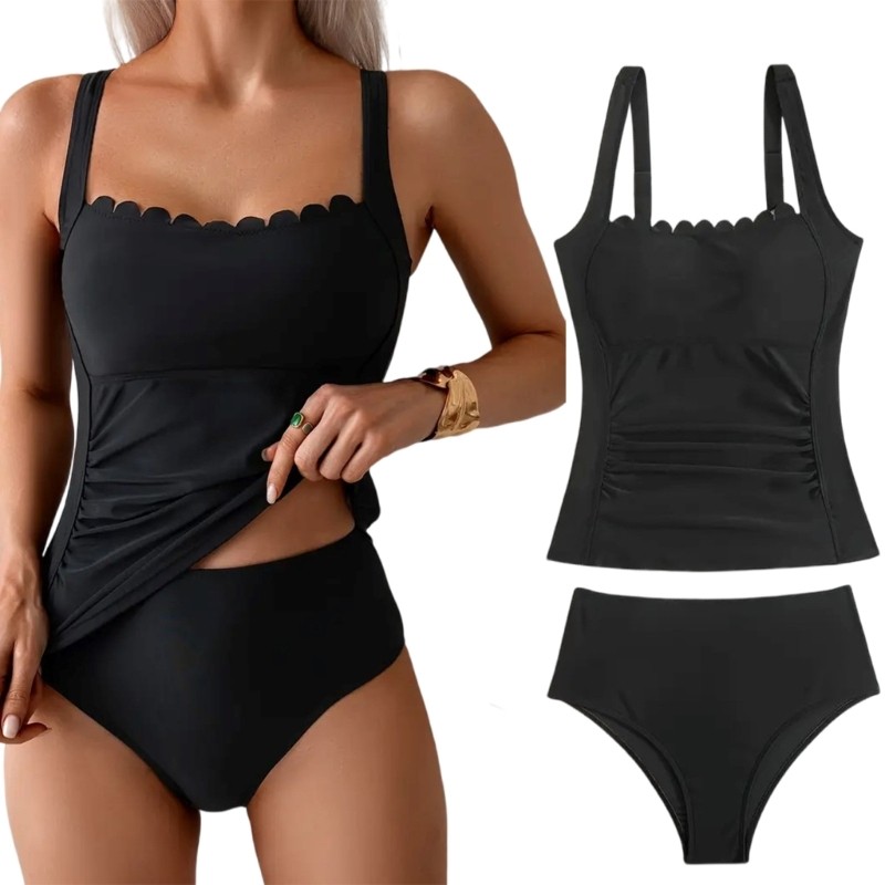 TO ผู้หญิง Ruched Tankini ชุด 2 ชุดว่ายน้ํา Ruched ว่ายน้ําและกางเกงเอว Ruched ชุดว่ายน้ํา Tankini ช