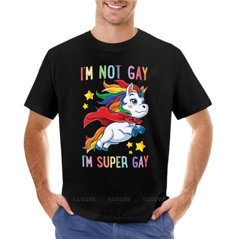 ผ้าหนาทรงสวยIm not Gay Im Super Gay Unicorn LGBT Pride Shirt for Men Women Boys Girls T-Shirt  black