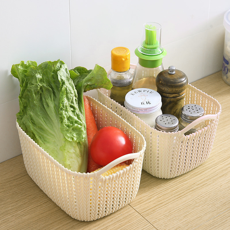 ตะกร้าเหลี่ยมพลาสติก ตะกร้าใส่ของ จัดระเบียบของใช้ ใส่ของอเนกประสงค์ ประหยัดพื้นที่  มีที่จับด้านข้าง ตะกร้าเก็บของ