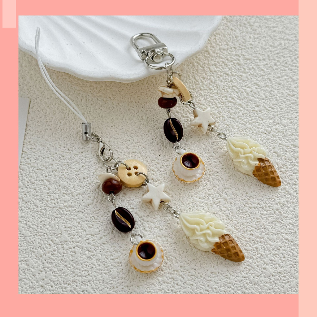 [JIN] Niche Coffee Ice Cream Cute Cone พวงกุญแจแขวนโซ่